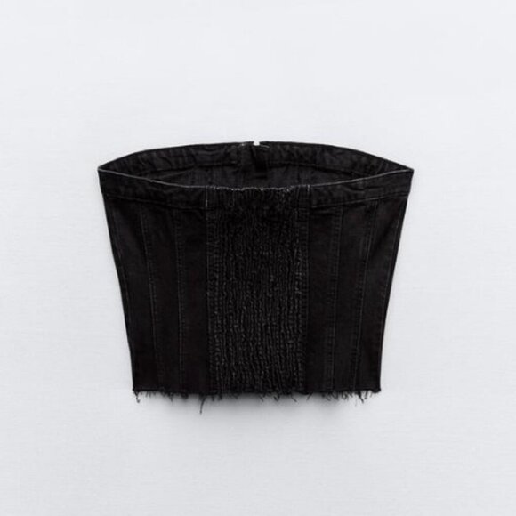 NWOT Zara black denim corset style top, L - Picture 7 of 12